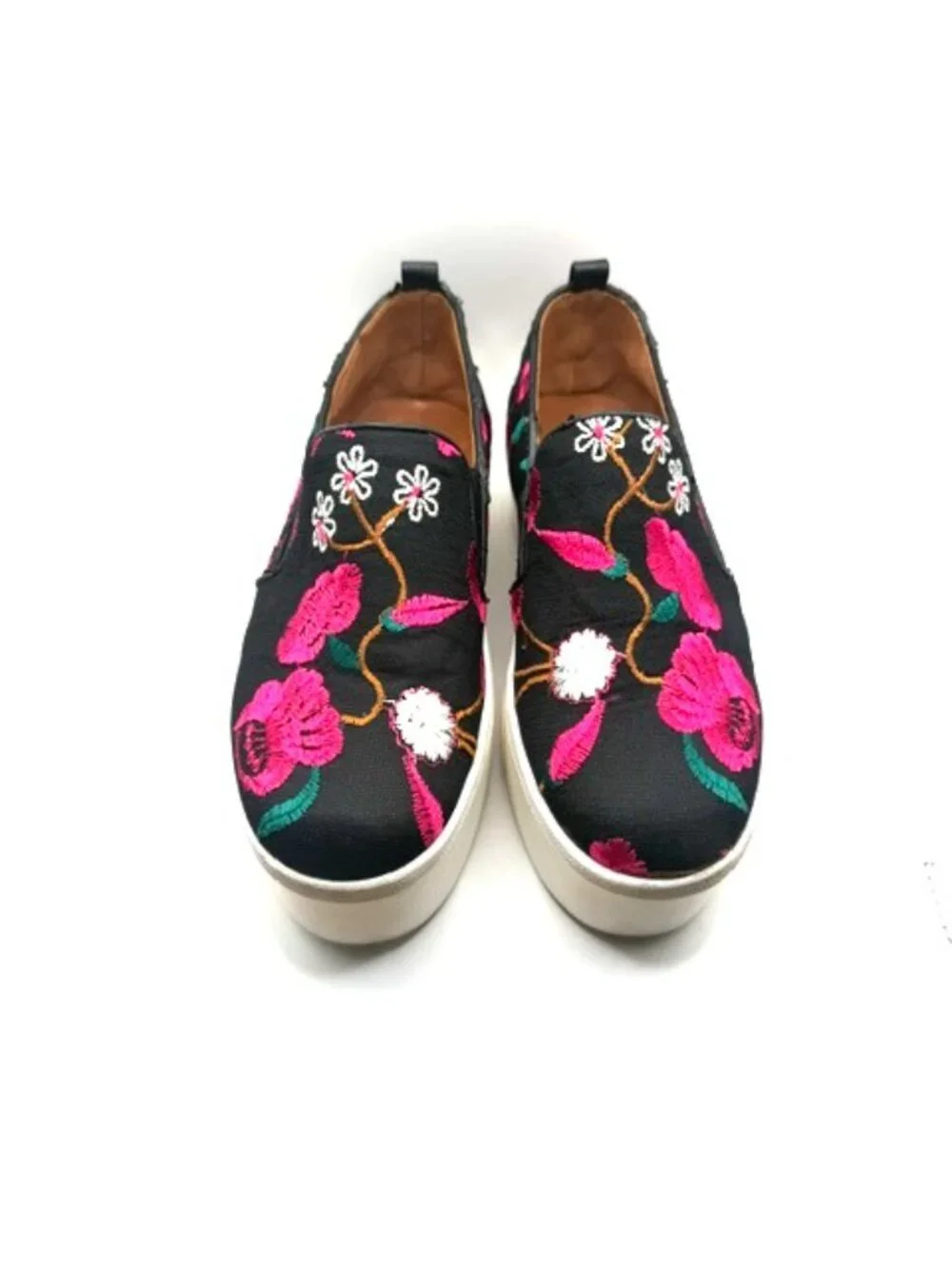 Golo Vivian Floral Embroidered Platform Slip-On Sneakers Black Size 8